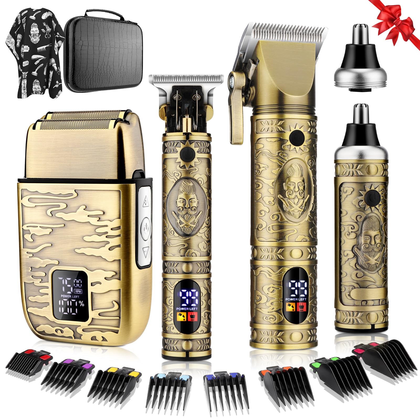 QREEYX Hair Clippers for Man T-Blade Trimmer Nose Hair Trimmer Electric Shaver Set, Professional Metal Body Barber Clippers Set for Haircut, Men’s Grooming Kit with LCD Display, Ideal Gift for Him