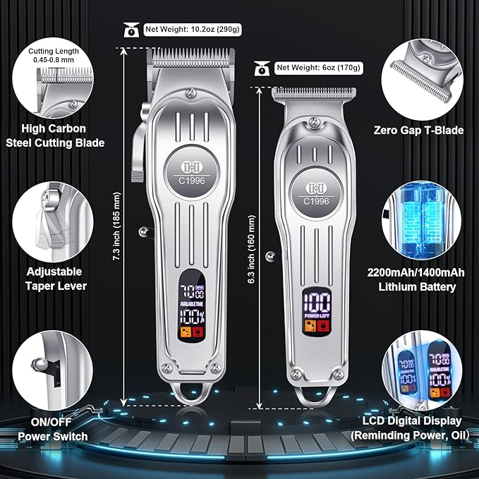 CIICII Mens Hair Clippers, Trimmer and Shaver Set, Cordless Barber Kit