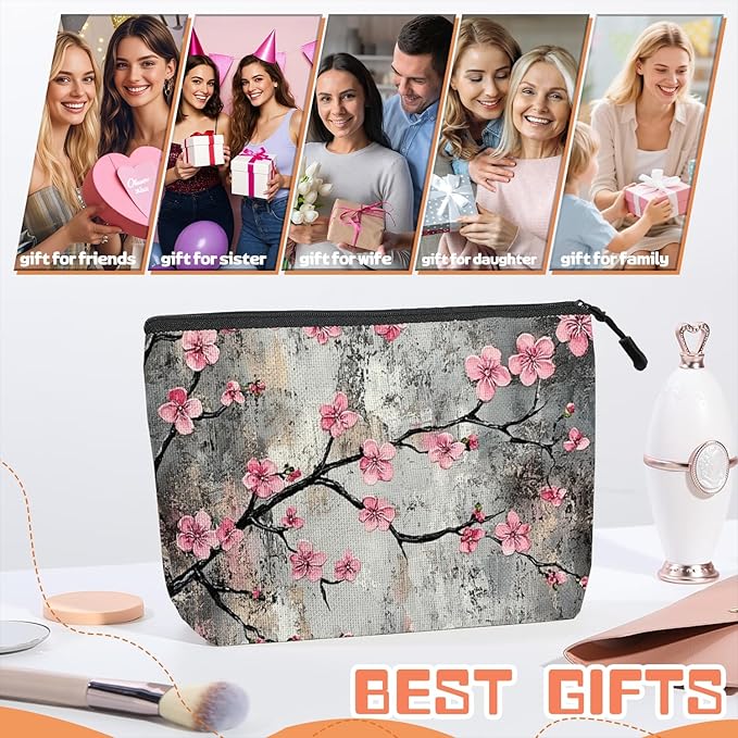 Scribesense Cosmetic Bags Travel Makeup Toilet Case Waterproof Pouch for Women Girls 6.7X9.45inches - Beautiful Grey - Backdrop Flowers