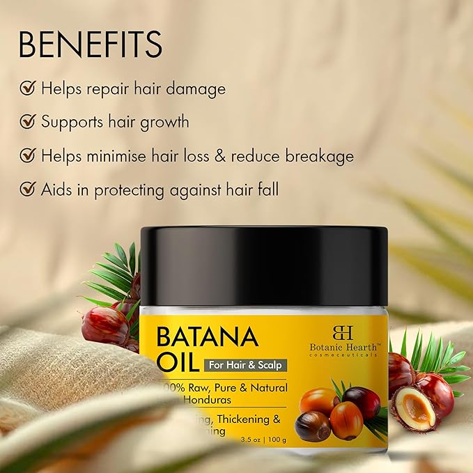 Botanic Hearth Pure Organic Raw Batana Oil for Hair Growth - 3.5 fl oz