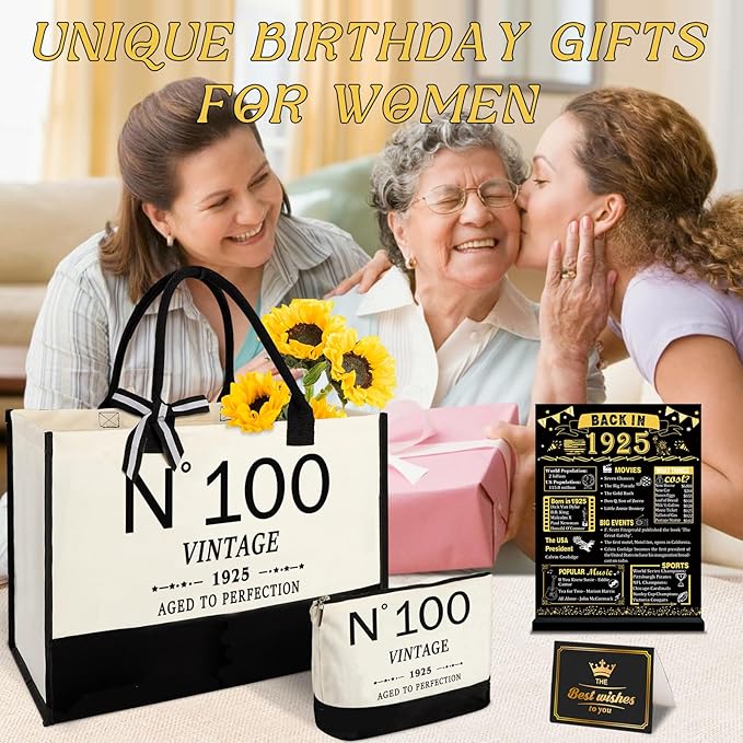 100th Birthday Gift for Women-N°100 Canvas Tote Bag,Makeup Bag,1926 Poster