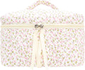 Quilted Makeup Bag for Women, Travel Cosmetic&Toiletry Bag,Floral Pink