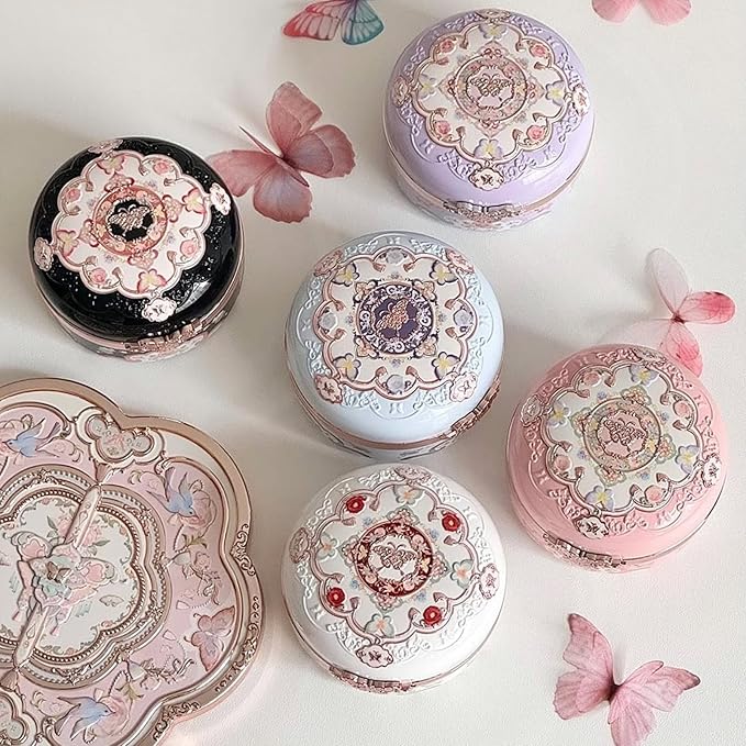 Flower Knows Butterfly Cloud Collar Rouge Box Highlighting & Blush Duo Powder,Blue+Pink Two Tone Matte Blush for Cheeks Bulidable & Blendable Palette,0.21 Oz(02 Seaborne Moon)