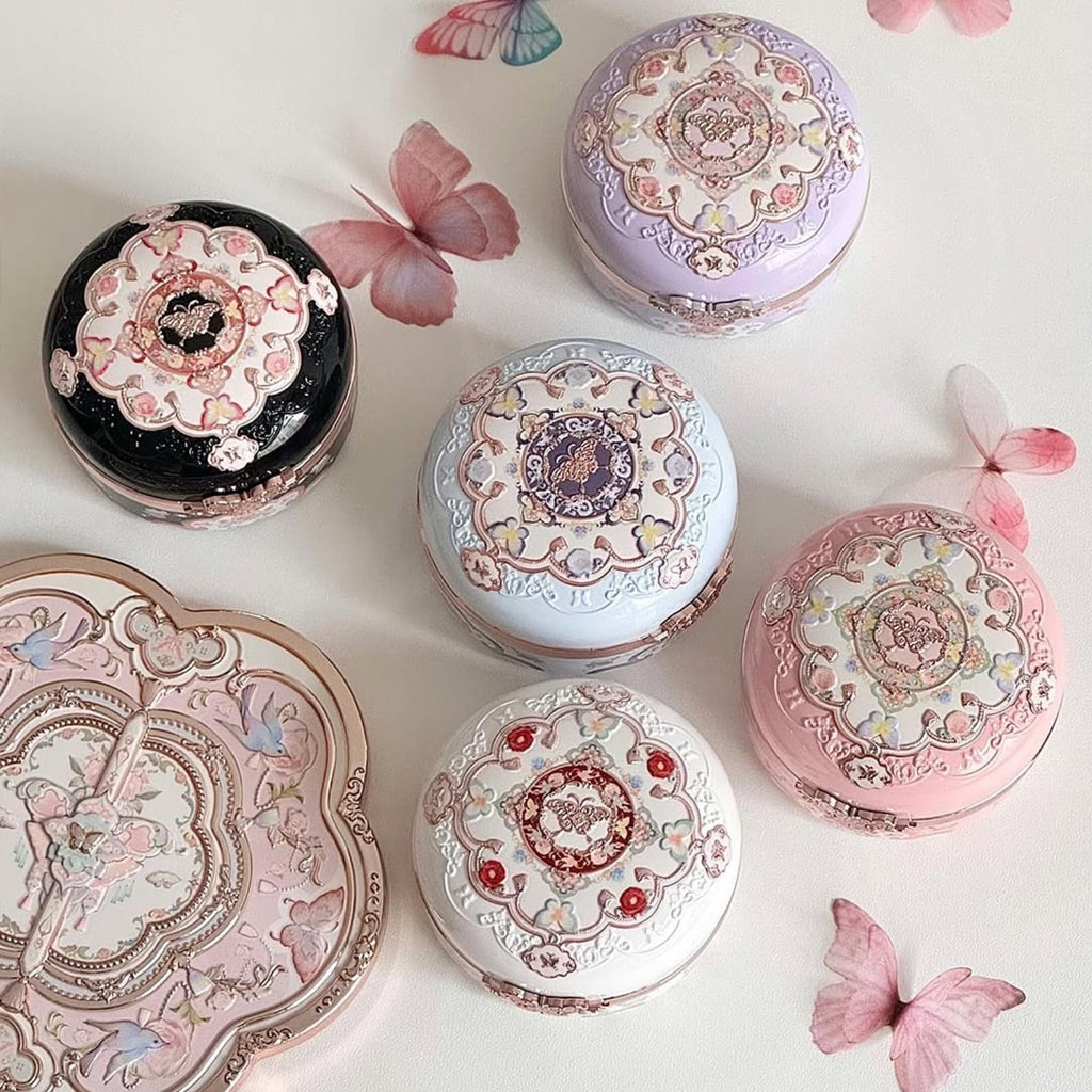 Flower Knows Butterfly Cloud Collar Rouge Box Highlighting & Blush Duo Powder,Blue+Pink Two Tone Matte Blush for Cheeks Bulidable & Blendable Palette,0.21 Oz(02 Seaborne Moon)