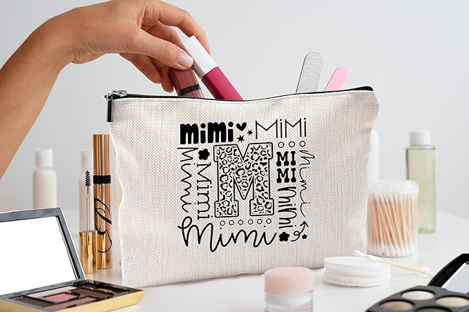 QGFM Mimi Makeup Cosmetic Bag - Mothers Day Gift for Grandma, Best Mimi Ever, Small Makeup Bag for Purse, Grandchildren Gift