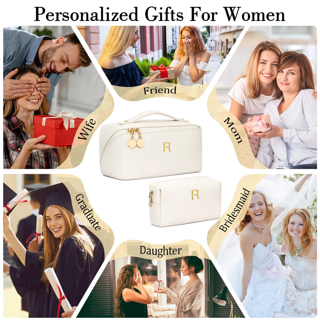 CLOUDWINGS Initial Makeup Bag Personalized Gift for Women Teen Girls