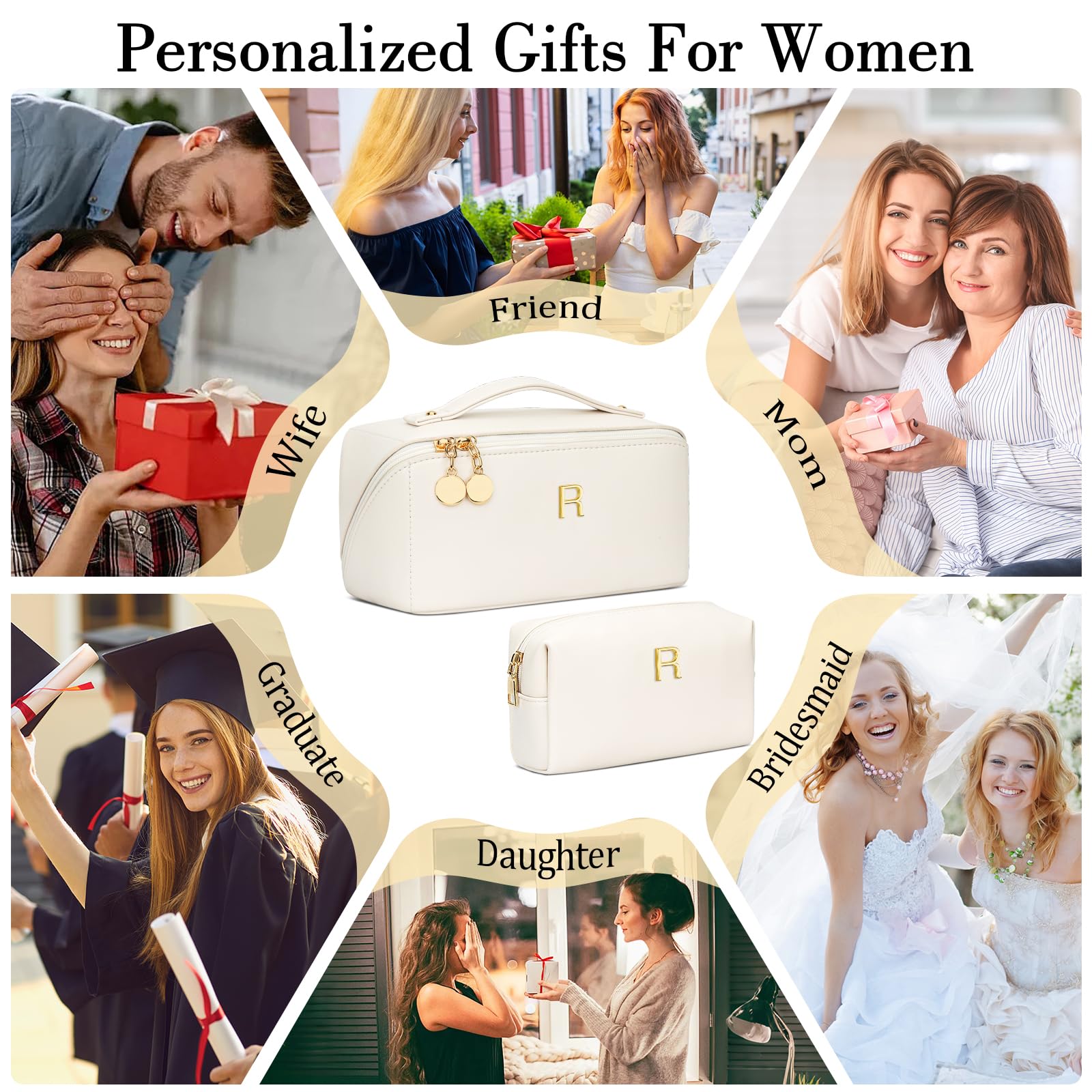 CLOUDWINGS Initial Makeup Bag Personalized Gift for Women Teen Girls