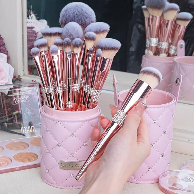 Bueart Design 16Pcs Professional Makeup Brushes Set with Elegant Holder