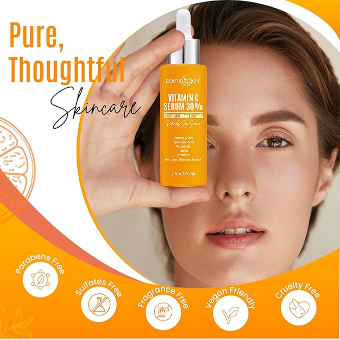 DERMAXGEN 30% Organic Vitamin C Serum for Face – Natural Anti-Wrinkle Serum with Hyaluronic Acid & Vitamin E – Anti-Aging Moisturizer for Fine Lines, Dark Spots & Skin Rejuvenation – 2 Fl oz