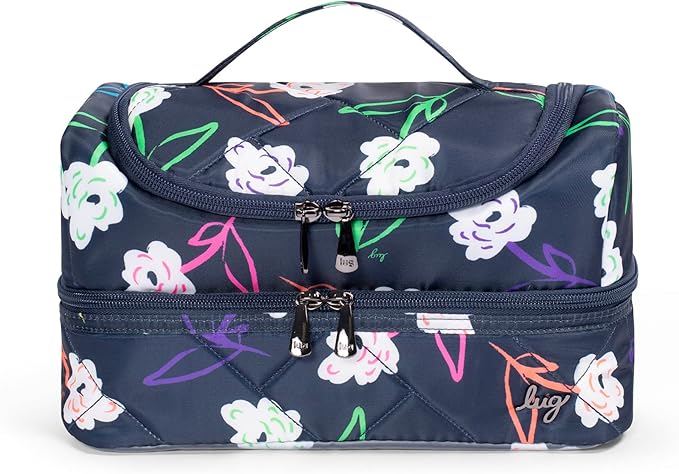 Lug Stowaway Cosmetic Case, NAVY NAUTICAL - Spacious Travel Toiletry Bag with Wipeable Bottom and Exterior Pockets
