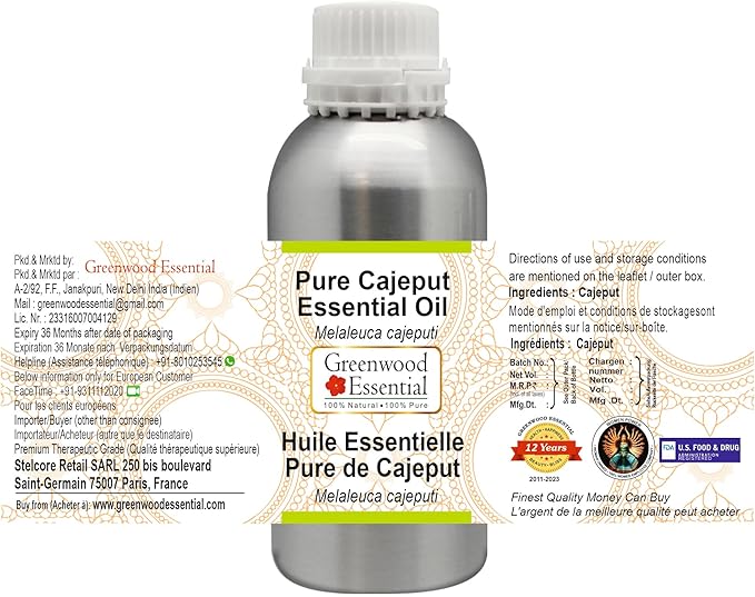Greenwood Essential Pure Cajeput Essential Oil (Melaleuca cajeputi) Steam Distilled 300ml (10.1 oz)