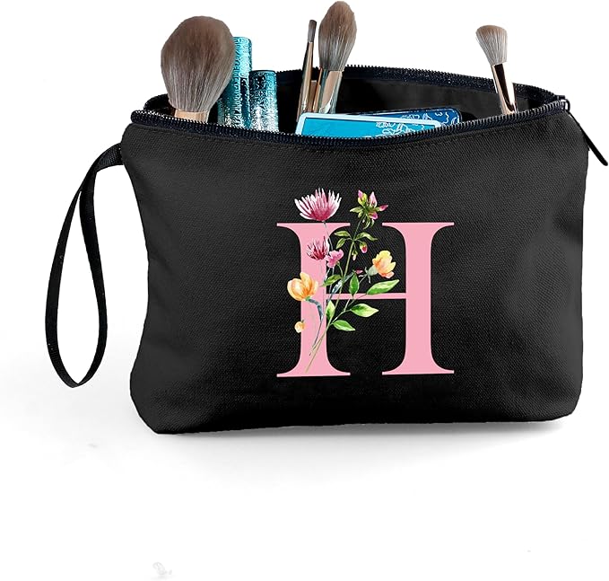 A-Z Personalized Bridesmaid Gifts, Initial Makeup Bag with Mirror, H