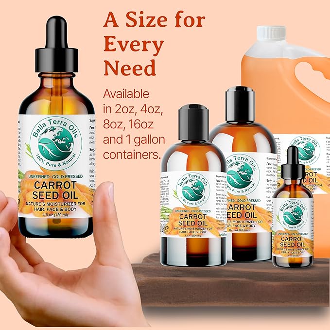 Bella Terra Oils - Natural Carrot Seed Oil 16 oz - Pure Natural Carrot Essence, Offering the Best of Vitamin C & Omega Fatty Acids, The Beacon of Natural Skin Care