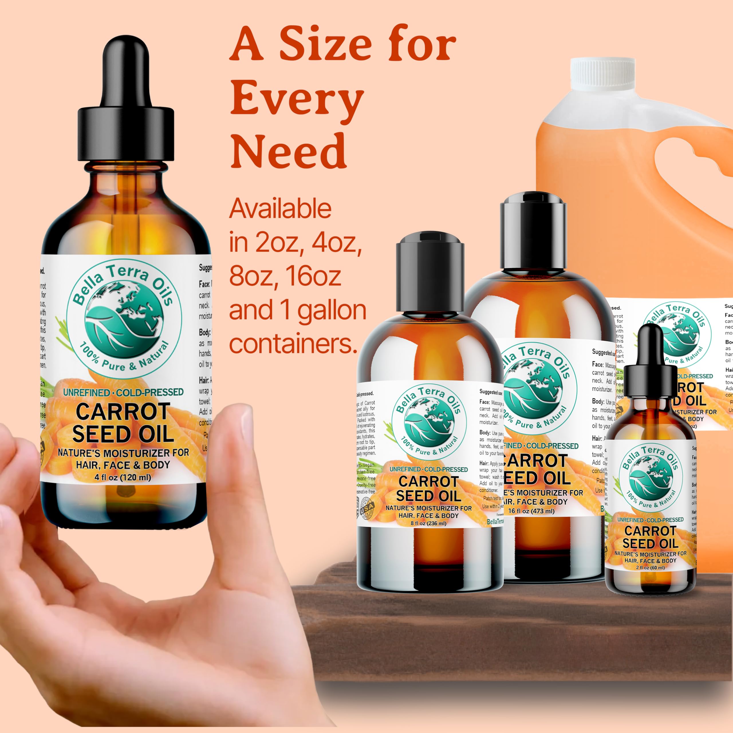Bella Terra Oils - Organic Carrot Seed Oil 4 oz - Dive into Carotene's Natural Power, High in Essential Fatty Acids, Experience Luxurious Skin Nourishment