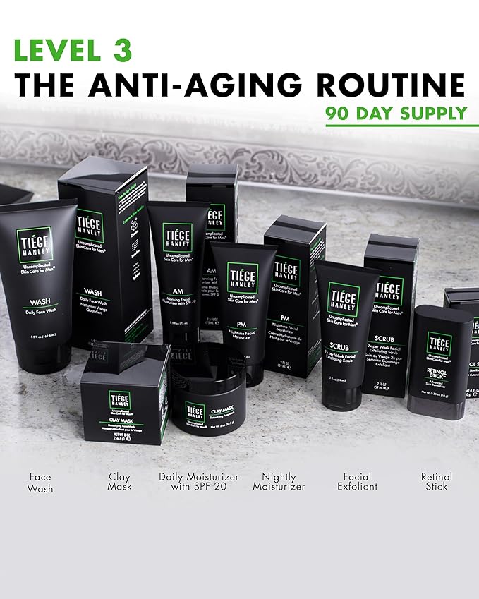 Tiege Hanley Anti-Aging Men's Skin Care Set, 90-Day, 6 Piece Kit