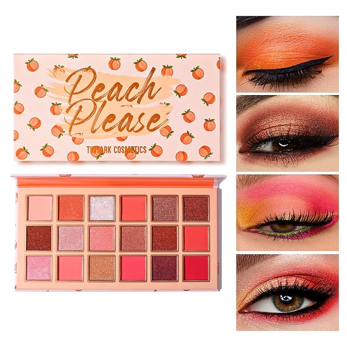 Tintark Peach Please Eyeshadow Palette, 18 Colors Matte Shimmer Metallic Pink Nude Shades, Highly Pigmented Blendable Long Lasting Powder Makeup Kit