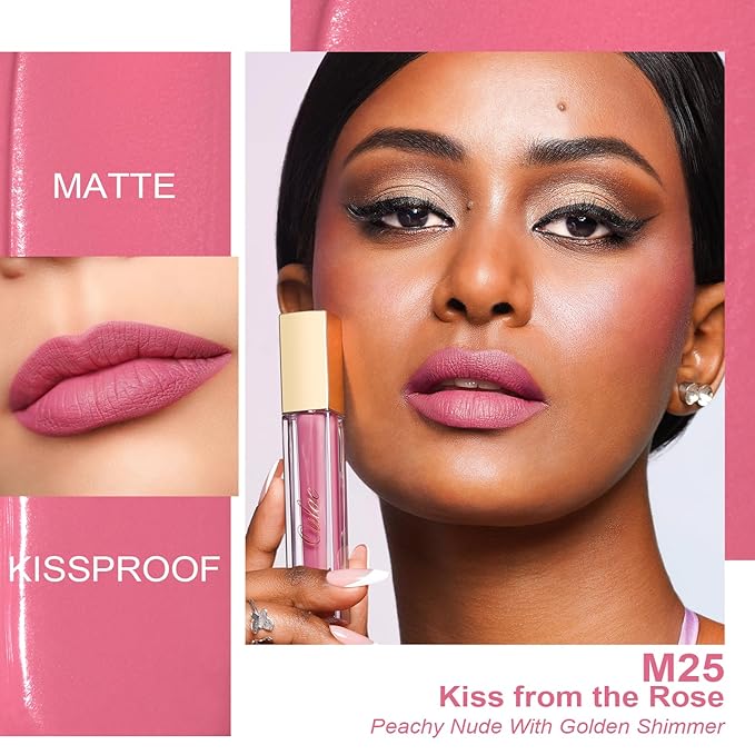 Oulac Matte Liquid Lipstick 2 PCS Set, Long Lasting Lipstick Waterproof Lip Stain, No Transfer, Creamy High Pigmented Formula with Rose Oil, Vegan [M09+M25]