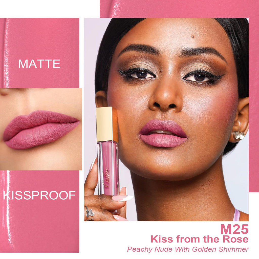 Oulac Matte Liquid Lipstick 2 PCS Set, Long Lasting Lipstick Waterproof Lip Stain, No Transfer, Creamy High Pigmented Formula with Rose Oil, Vegan [M09+M25]