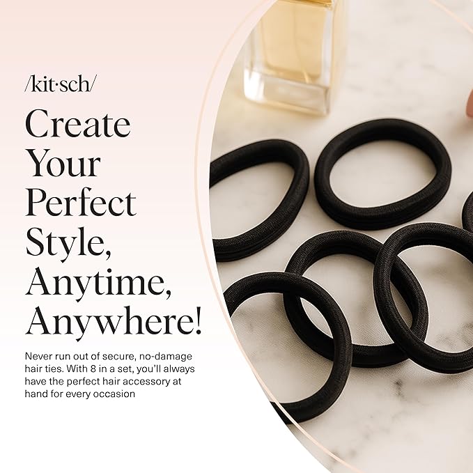 Kitsch Seamless Hair Ties No Damage - Stretchy Hair Bands - Black, 8pcs