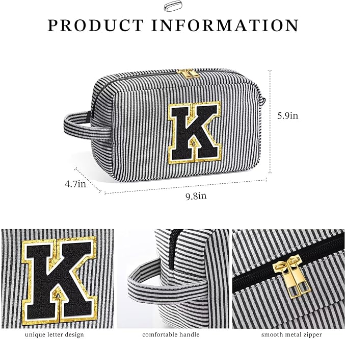 YOOLIFE Graduation Gifts for Teen Girls - Initial Makeup Bag Letter Toiletry Pouch Cosmetic Case, Personalized Teen Girl Gifts Trendy Stuff Party Favor, Black G