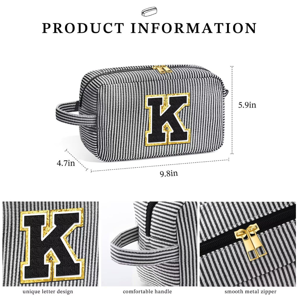 YOOLIFE Initial Cosmetic Bag for Women - Monogram Cute Makeup Bag Cosmetic Case Toiletry Pouch for Women Her Best Friend Sister Teacher, Personalized Birthday Gifts for Women, Black I
