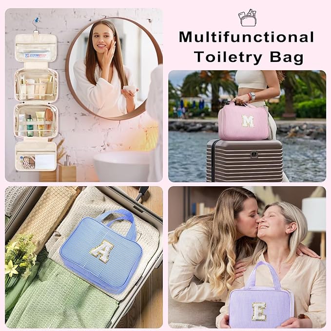 TOPEAST Travel Toiletry Bag for Women - Hanging Toiletry Bag Makeup Bag, Portable Toiletries Cosmetic Bag, Airplane Travel Essentials - Letter Y, Purple