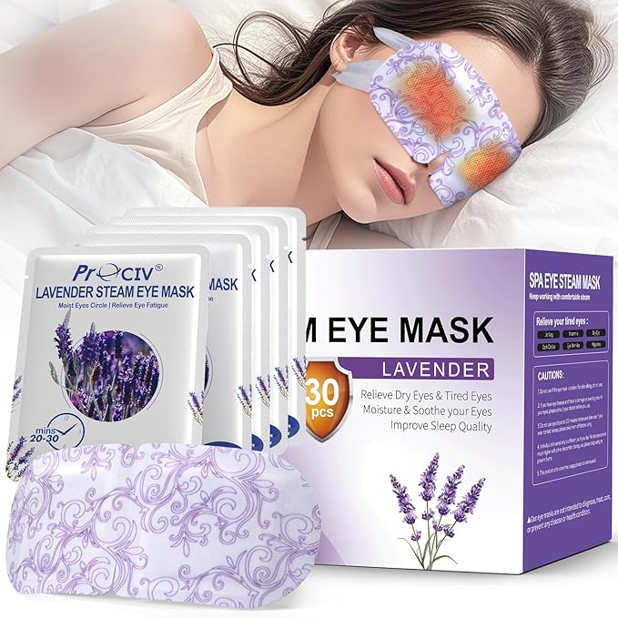 ProCIV 30 Packs Steam Eye Mask Lavender,Warm Compress for Dry Eyes Sleep Mask,Hot Auto Heated Eye Masks Relaxing Items for Women Moist Heat Soothing Eye Fatigue,Disposable Eye Mask for SPA Essentials