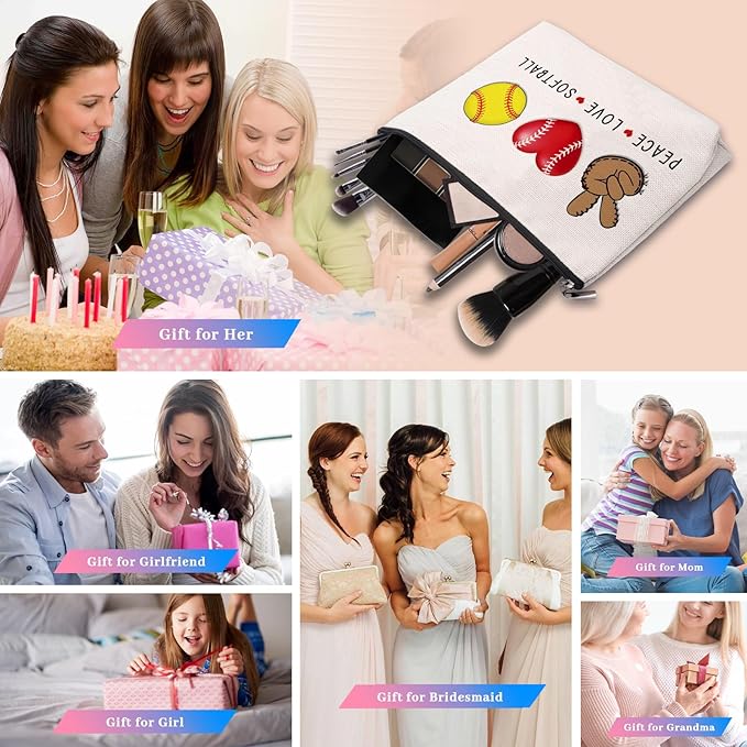CEASQVAA Softball Cosmetic Bag for Women, Birthday Gifts for Softball Lovers, Coach & Team