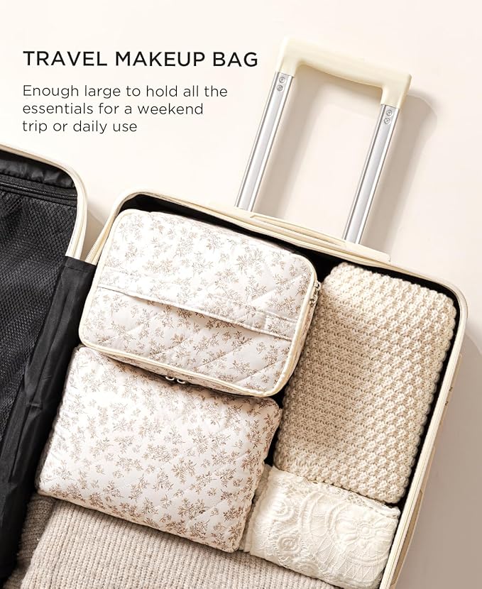 HBselect 2Pcs Travel Makeup Bag Large Quilted Cosmetic Bag Make up Bag