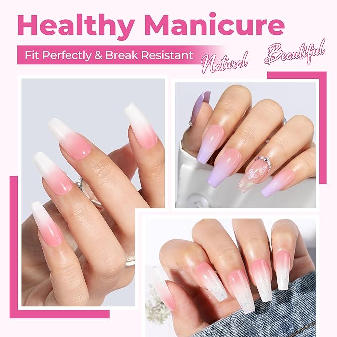 UNA GELLA Medium Coffin Nails Tips 312Pcs Pre-Etched Gel Nail Tips Coffin Press On Nails Clear Full Cover for Nail Extensions & DIY Art Salon at Home, Long Lasting 12 Sizes