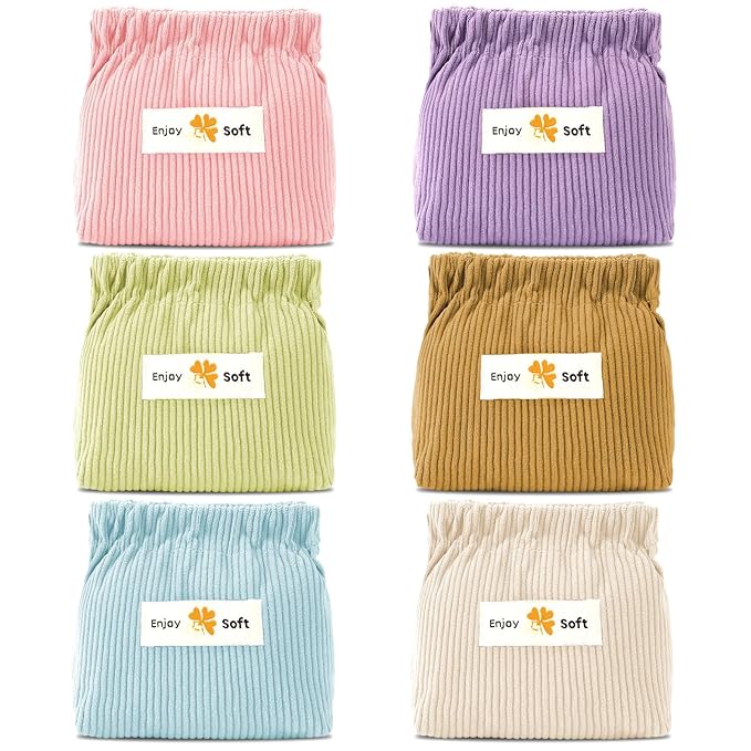 AUGSUN 6pc Corduroy Elastic Hair Tie Organizer, Storage Bag Makeup Pouch