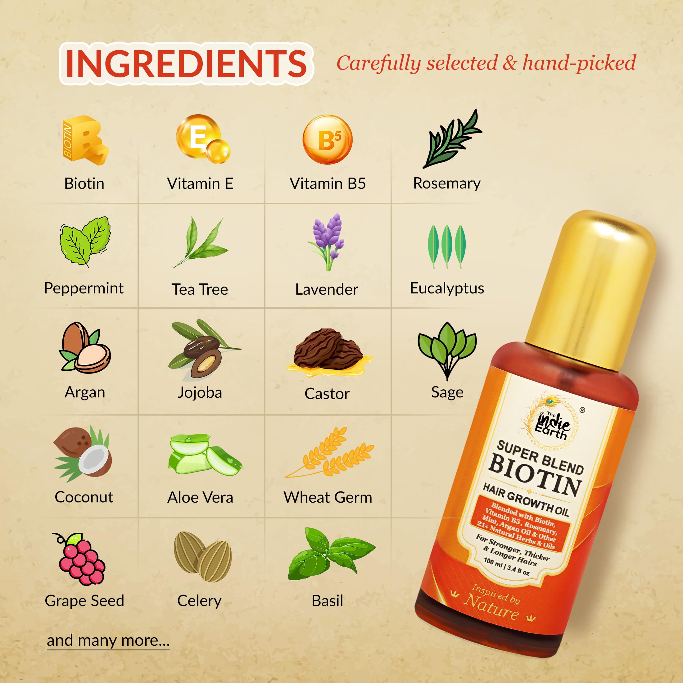 Super Blend Rosemary Mint Biotin Hair Growth Oil With Vit B5 & E, Argan & 21+ Natural Herbs for Scalp & Hair Strengthening - Controls Hair Fall and Promotes Healthy Hair Growth 100 ml