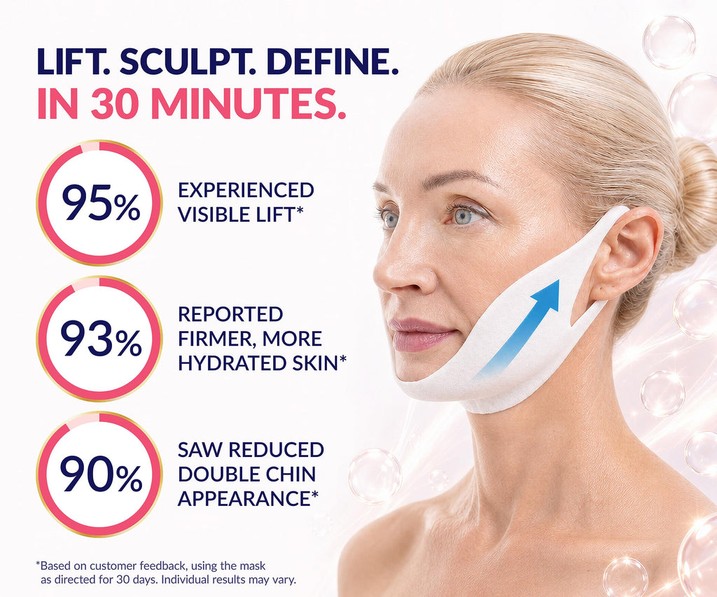 Stylia V Line Lifting Collagen Mask - Lift, Firm & Contour Jawline - Tightening Double Chin Strap with Hyaluronic Acid & Aloe - Neck Tightening and Lifting Mask - Jawline Shaper Face Lift Tape (5PC)