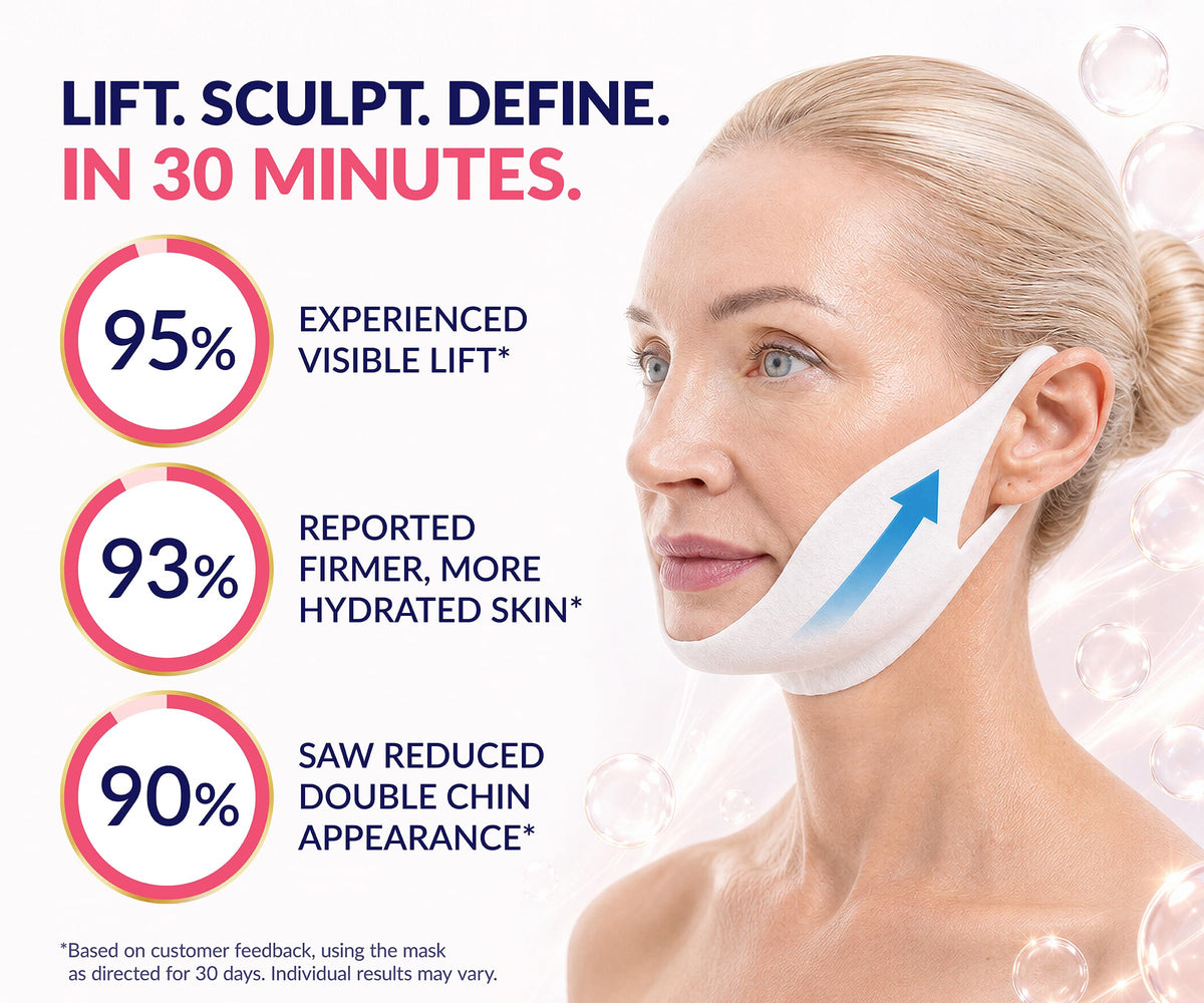 Stylia V Line Lifting Collagen Mask - Lift, Firm & Contour Jawline - Tightening Double Chin Strap with Hyaluronic Acid & Aloe - Neck Tightening and Lifting Mask - Jawline Shaper Face Lift Tape (5PC)