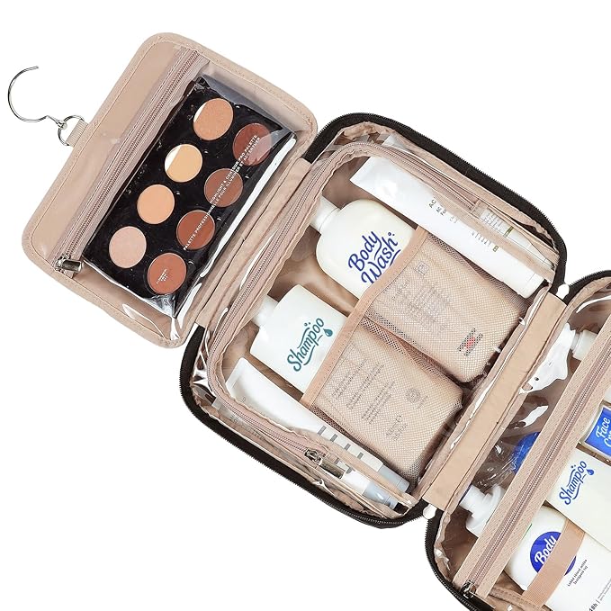 NISHEL Travel Toiletry Bag for Women Hanging Organizer Makeup Case Pockets