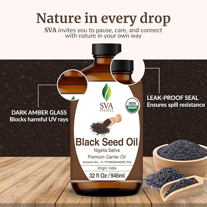 SVA Black Seed Carrier Oil, Glass Bottle, Large Size, 32 Fl Oz (946 ml)