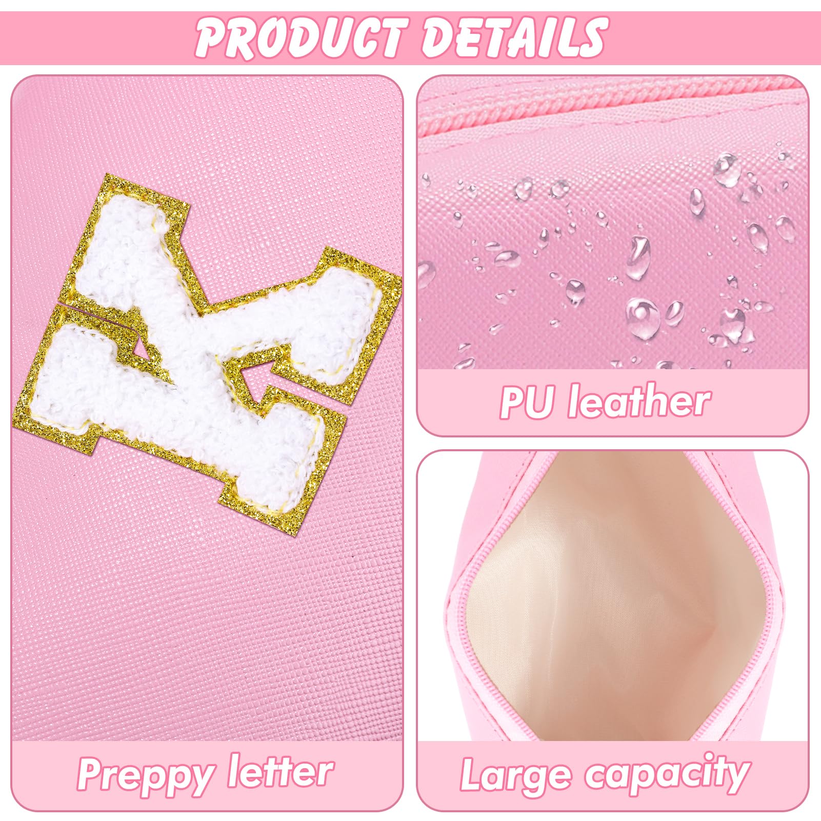URSKYTOUS Initial Preppy Makeup Bag Travel Small Cosmetic Bag Cute Pink Personalized Preppy Makeup Pouch Zippered PU Toiletry Bag Christmas Birthday Gifts for Women Mom Teacher Friends(K)