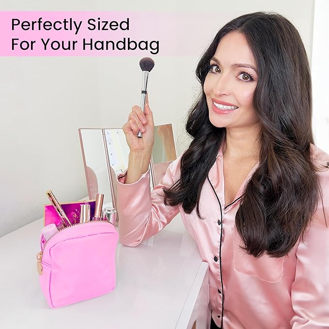 DANCOUR Small Makeup Bag for Purse Mini Cosmetic Pouch Travel Organizer Pink Makeup Pouch Lightweight Toiletry Bag Light Pink