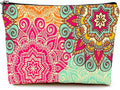 Givotin Cute Makeup Bag for Purse Canvas Waterproof Funny Cosmetic Bags for Women Zipper Travel Toiletry Pouch-Boho Flower Makeup Bags