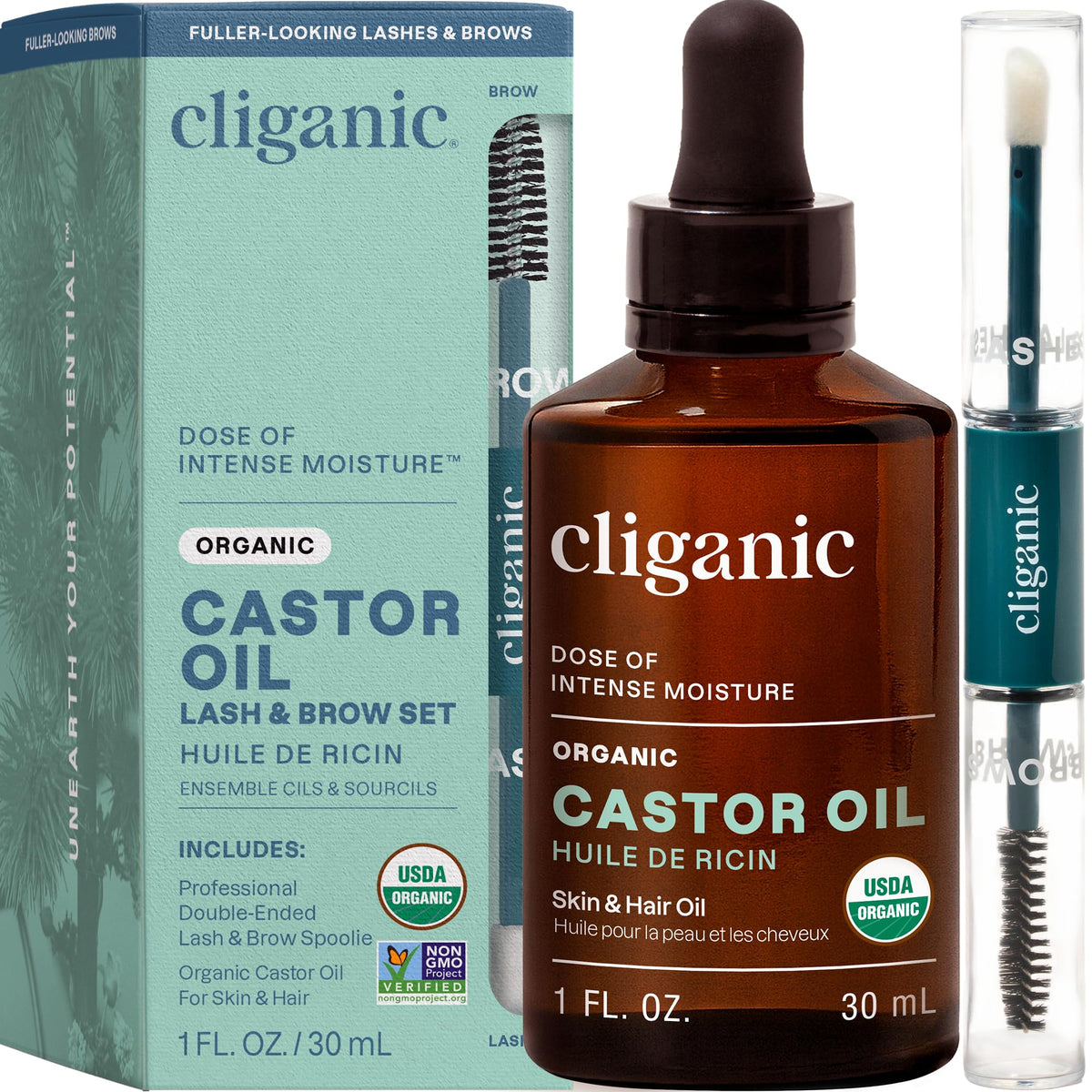 Cliganic Castor Oil Organic Cold Pressed for Eyelashes, Eyebrows & Skin 4oz