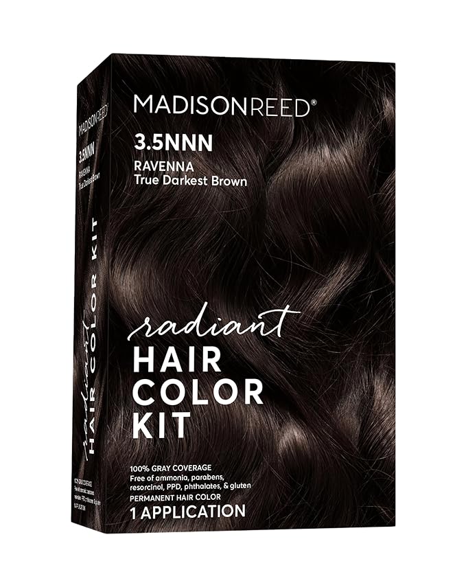 Madison Reed Radiant Hair Color Kit - 100% Gray Coverage for Resistant Grays, 3.5NNN Darkest Brown-Black (Ravenna Brown) | PPD-Free & Ammonia-Free, 1 Pack