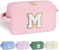 YOOLIFE Year Old Girl Birthday Gift - Cute Pink Makeup Bag Travel Toiletry Bag for Women Teen Girls, Teen Girl Gifts Trendy Stuff | Bridesmaid Wedding Gift Ideas for Women Teens Girls Letter M