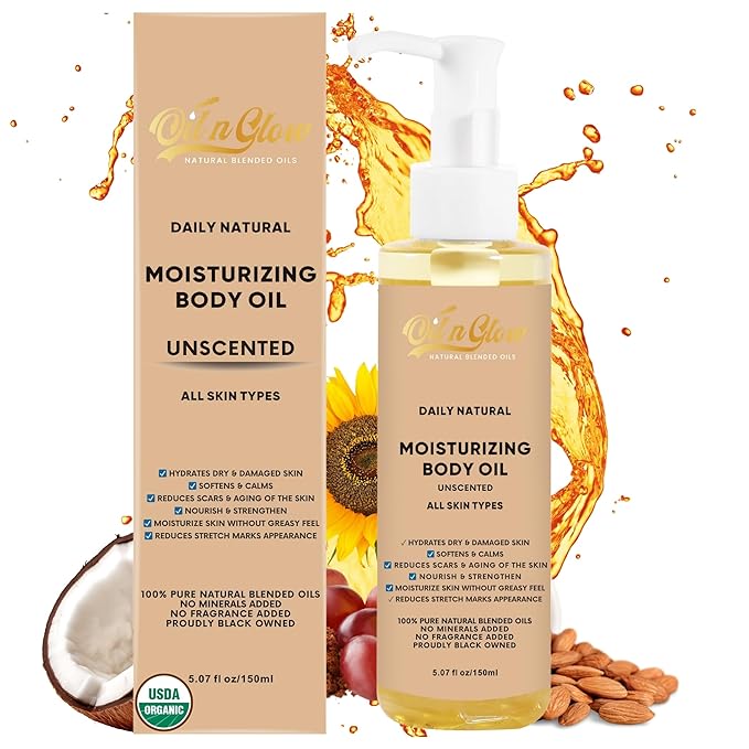 USDA Certified 100% Organic Pure Natural Hydrating Body Oil After Shower With Coconut, Jojoba, Olive & Almond Non-Greasy Moisturizing Body Oils For Women & Men Dry Skin 5.07 fl oz/150ml - Unscented