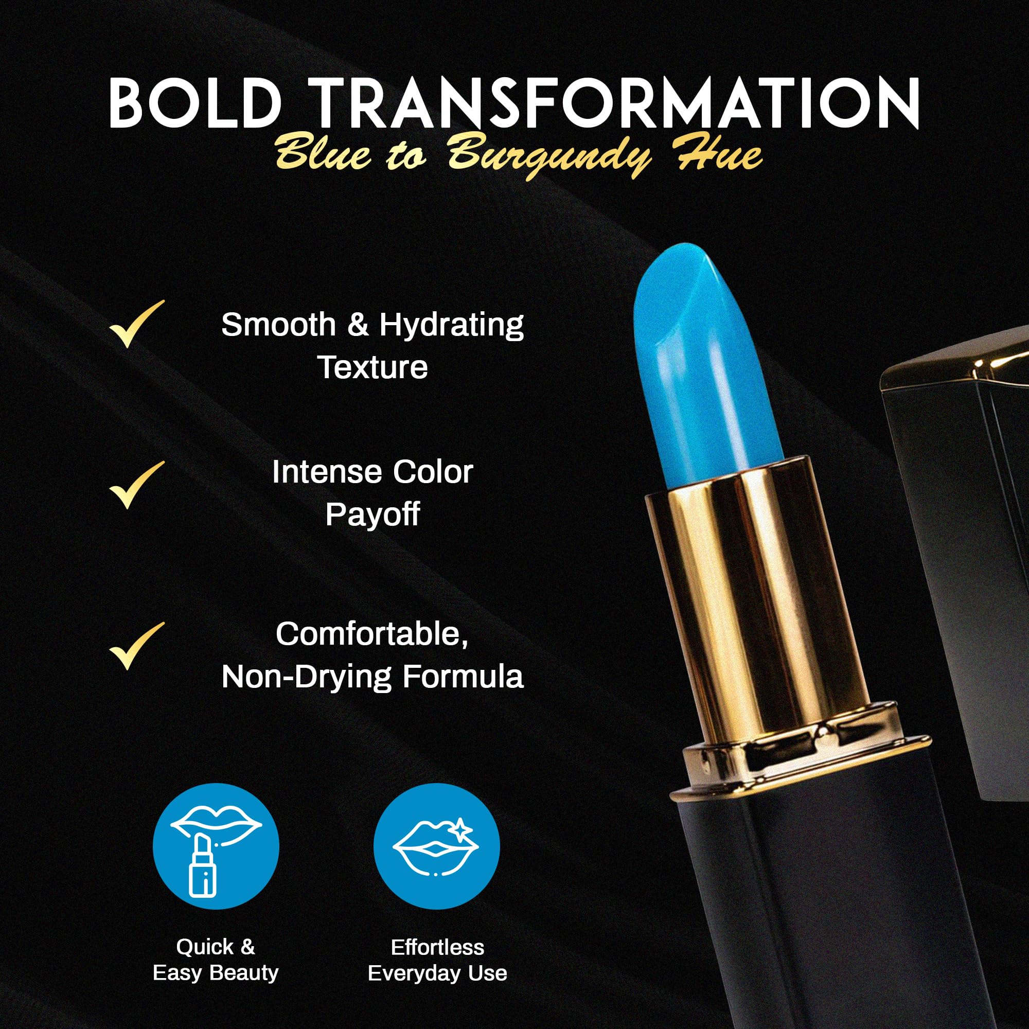 L'Paige pH Color-Changing Blue Lipstick | Blue to Deep Pink Burgundy Transformation | Aloe Vera Moisturizing Formula | Long-Lasting Lip Stain-Like Color | Shade LBL