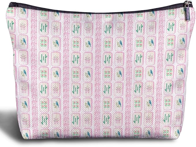 Zomhix Pink Chinoiserie Mahjong Makeup Bag, Mahjong Gifts for Women Cosmetic Bags, Gifts for Mah Jong Players Lovers Makeup Zipper Pouch