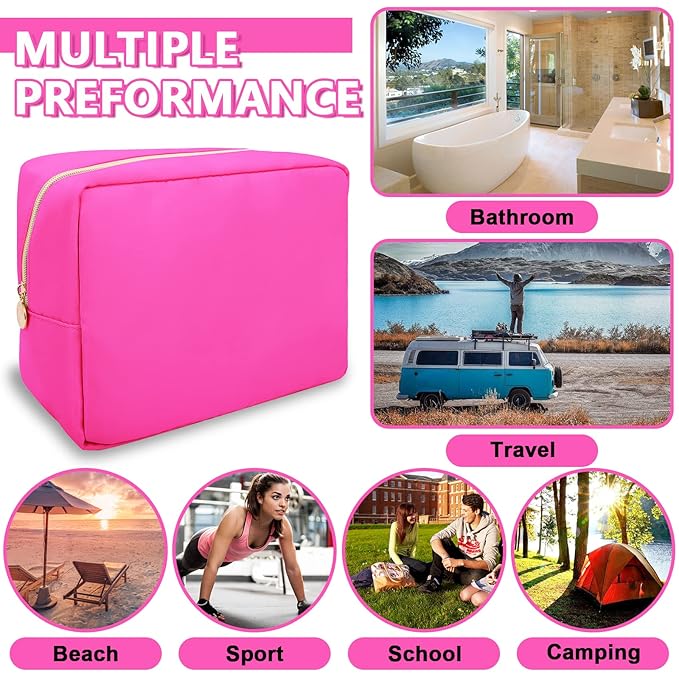UIXIZQ Large Makeup Bag Pouch,Nylon Women Travel Toiletry Storage Bag Preppy Cosmetic Bag for Girls,Big Makeup Organizer Bag Cute Zipper Pouch Skincare Bag for Sport Work Gift(Large-Bubblegum)