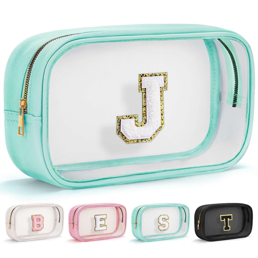 YOOLIFE Initial Clear Makeup Bag | Waterproof Large Travel Makeup Bag | Personalized Travel Beach Toiletry Bag | Car Organizer Essentials for Women Men | Teacher Girls Women Birthday Gifts Blue J