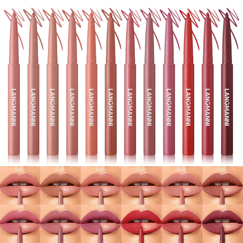12Pcs Matte Retractable Lip Liner Set, Assorted Nude Shades Makeup Kit