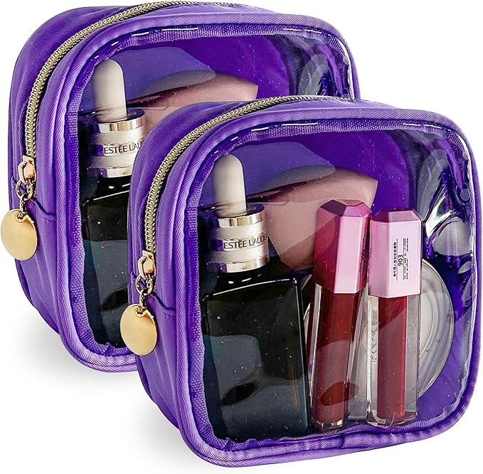 TotePrint 2PCS Solid Cosmetic Bag and Travel Pouch-Durable PVC Material,Versatile,Zipper Design for Smooth Sliding-Ideal for Makeup,Travel Essentials (2PCS-Purple)