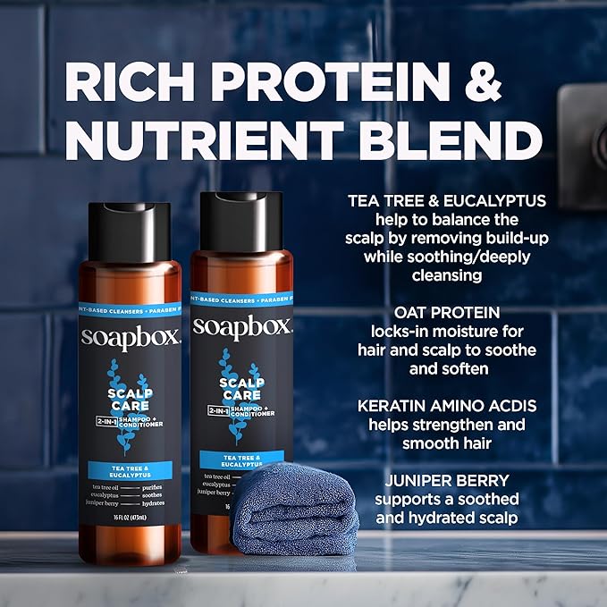 Soapbox Scalp Care Men's 2-in-1 Shampoo and Conditioner, Leaves Hair & Scalp Balanced & Soothed - Clean Ingredients Free of Harsh Chemicals, Sulfates, Parabens & Silicones - 2 Pack
